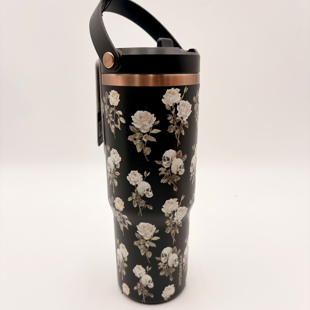 Hydrapeak Nomad 32oz Halloween Tumbler Black Skull and Rose Floral Insulated